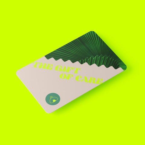 Temazcal Life gift of care, gift card floating on neon yellow backround.